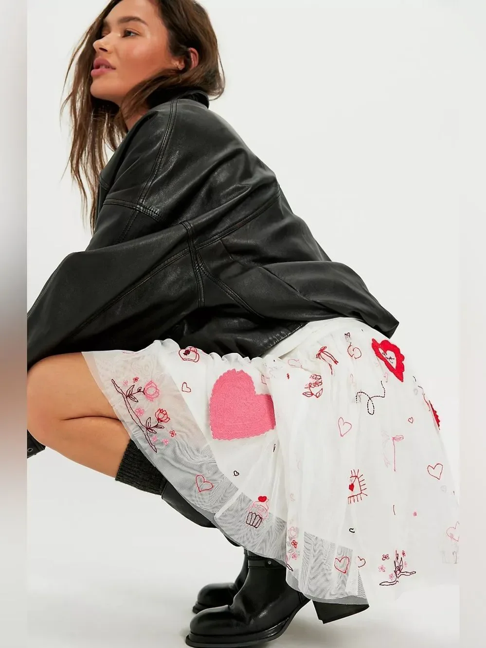 New Free People Embroidered Tulle Skirt Size S